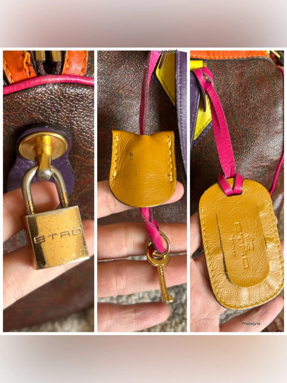 ETRO Paisley Multicolor Colorblock Boston Speedy Bag w/ Lock & Key + Luggage Tag - Picture 8 of 16
